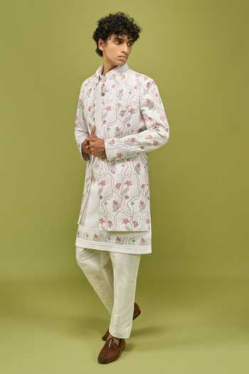Arihant Rai Sinha Off White Silk, Dupion Embroidered Sherwani Set With Kurta And Pant at Aza Fashions Arihant Rai Sinha_Off White Silk, Dupion Embroidered Sherwani Set With Kurta And Pant _at_Aza_Fashions