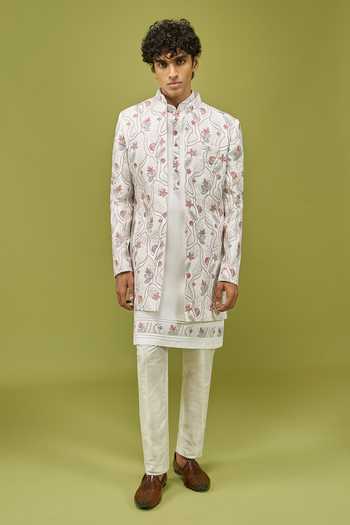 Buy Arihant Rai Sinha Off White Silk, Dupion Embroidered Sherwani Set With Kurta And Pant Buy_Arihant Rai Sinha_Off White Silk, Dupion Embroidered Sherwani Set With Kurta And Pant