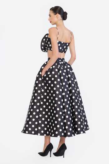 Gauri & Nainika Black Polka Dot Print Skirt at Aza Fashions Gauri & Nainika_Black Polka Dot Print Skirt _at_Aza_Fashions
