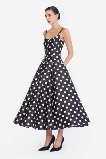 Gauri & Nainika Black Scoop Neck Polka Dot Print Dress Online at Aza Fashions Gauri & Nainika_Black Scoop Neck Polka Dot Print Dress _Online_at_Aza_Fashions