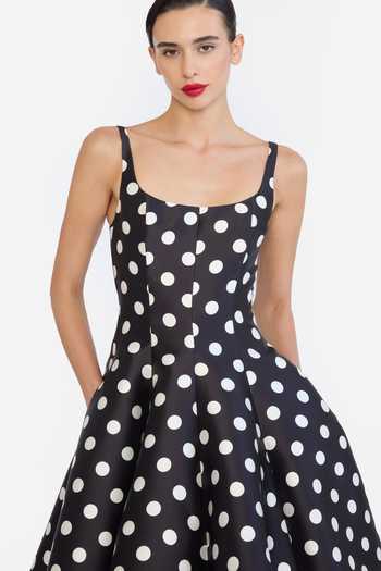 Shop Gauri & Nainika Black Scoop Neck Polka Dot Print Dress Online at Aza Fashions Shop_Gauri & Nainika_Black Scoop Neck Polka Dot Print Dress _Online_at_Aza_Fashions