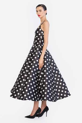 Gauri & Nainika Black Scoop Neck Polka Dot Print Dress at Aza Fashions Gauri & Nainika_Black Scoop Neck Polka Dot Print Dress _at_Aza_Fashions
