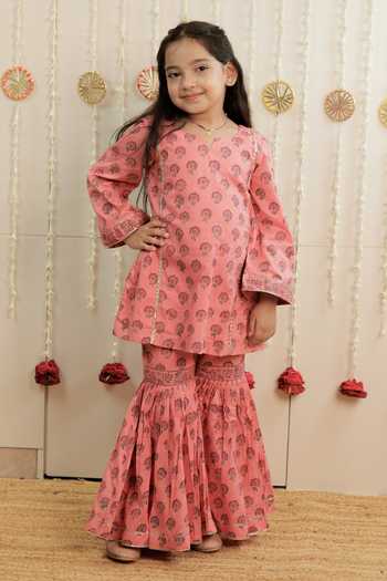 Tiny Colour Bloom Print Kurta & Gharara Set 