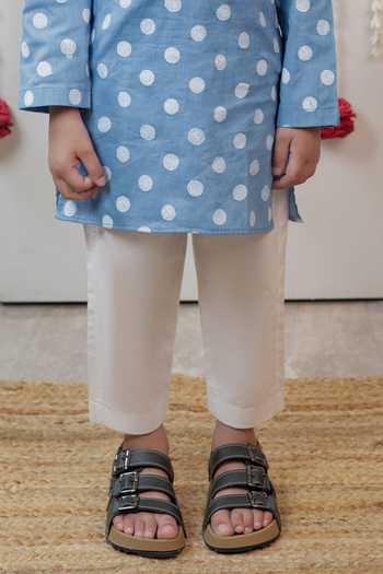 Tiny Colour_Blue Poplin, Cambric, Cotton Polka Dot Print Kurta Set _Online_at_Aza_Fashions