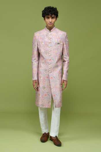 Shop Arihant Rai Sinha Pink Silk, Dupion Pattern Pcs Sherwani And Pant Set Online at Aza Fashions Shop_Arihant Rai Sinha_Pink Silk, Dupion Pattern Pcs Sherwani And Pant Set _Online_at_Aza_Fashions