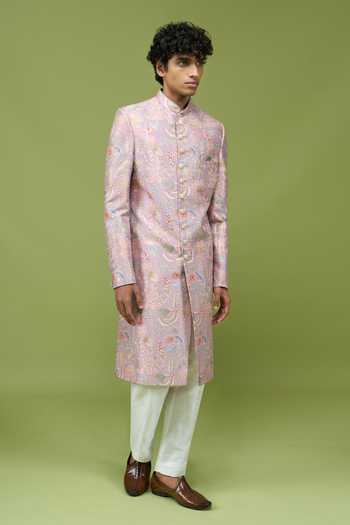 Arihant Rai Sinha Pink Silk, Dupion Pattern Pcs Sherwani And Pant Set at Aza Fashions Arihant Rai Sinha_Pink Silk, Dupion Pattern Pcs Sherwani And Pant Set _at_Aza_Fashions