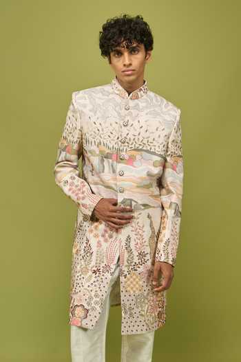 Arihant Rai Sinha Mens Pattern Embroidered Full-Length Sherwani & Pant Set 