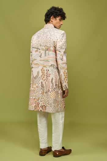 Shop Arihant Rai Sinha Multi Color Silk, Mens Pattern Embroidered Full-length Sherwani And Pant Set Online at Aza Fashions Shop_Arihant Rai Sinha_Multi Color Silk, Mens Pattern Embroidered Full-length Sherwani And Pant Set _Online_at_Aza_Fashions