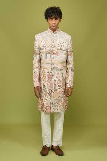 Arihant Rai Sinha Multi Color Silk, Mens Pattern Embroidered Full-length Sherwani And Pant Set at Aza Fashions Arihant Rai Sinha_Multi Color Silk, Mens Pattern Embroidered Full-length Sherwani And Pant Set _at_Aza_Fashions