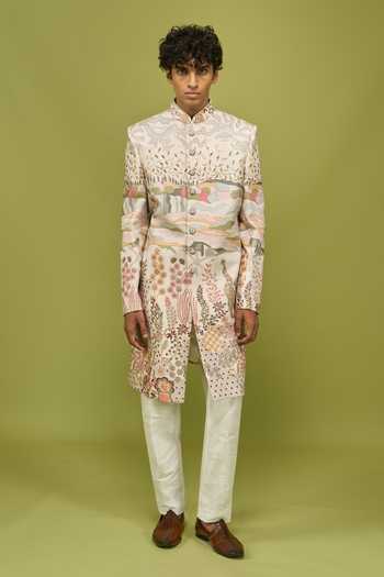 Buy Arihant Rai Sinha Multi Color Silk, Mens Pattern Embroidered Full-length Sherwani And Pant Set Buy_Arihant Rai Sinha_Multi Color Silk, Mens Pattern Embroidered Full-length Sherwani And Pant Set