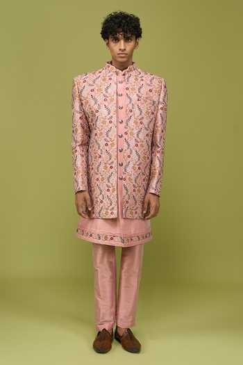 Shop Arihant Rai Sinha Pink Silk Sherwani Set Online at Aza Fashions Shop_Arihant Rai Sinha_Pink Silk Sherwani Set _Online_at_Aza_Fashions