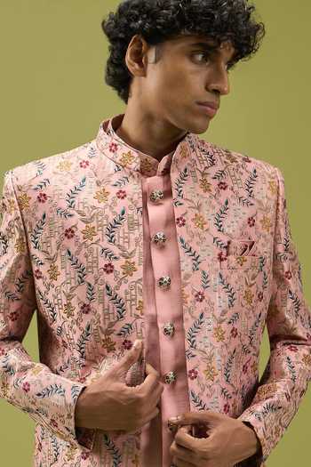 Shop Arihant Rai Sinha Pink Silk Sherwani Set Shop_Arihant Rai Sinha_Pink Silk Sherwani Set