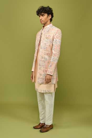 Arihant Rai Sinha Peach Silk, Dupion Sherwani Kurta And Pant Set at Aza Fashions Arihant Rai Sinha_Peach Silk, Dupion Sherwani Kurta And Pant Set _at_Aza_Fashions