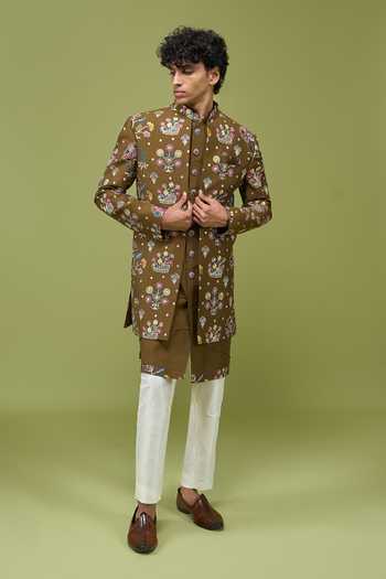 Arihant Rai Sinha Pattern Pc Art Silk Sherwani Set with Kurta & Pant 