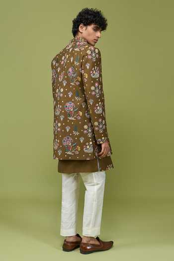 Arihant Rai Sinha Pattern Pc Art Silk Sherwani Set with Kurta & Pant 