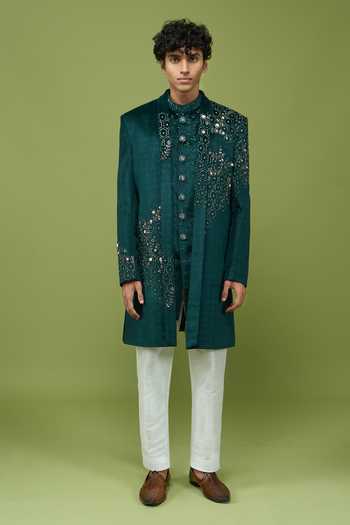 Buy Arihant Rai Sinha Green Velvet, Dupion Embroidered Sherwani Set Buy_Arihant Rai Sinha_Green Velvet, Dupion Embroidered Sherwani Set