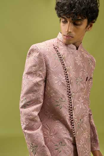 Shop Arihant Rai Sinha Pink Silk, Dupion Art Sherwani And Pant Set Shop_Arihant Rai Sinha_Pink Silk, Dupion Art Sherwani And Pant Set