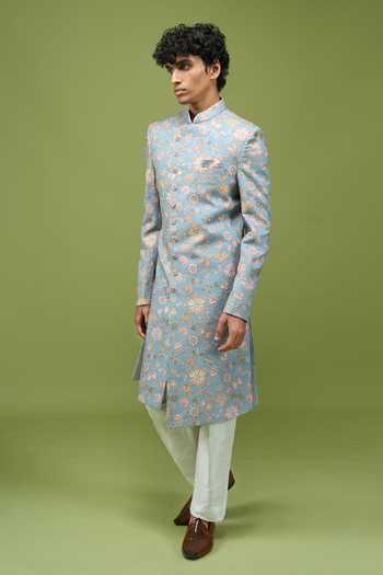 Buy_Arihant Rai Sinha_Blue Silk, Dupion Sherwani Jacket And Pant Set 