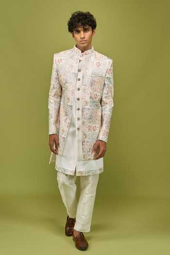Buy Arihant Rai Sinha Cream Silk, Dupion Mens Sherwani Kurta And Pant Set Buy_Arihant Rai Sinha_Cream Silk, Dupion Mens Sherwani Kurta And Pant Set