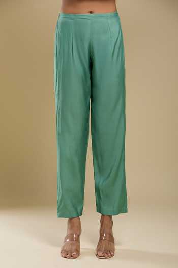 Samyukta Singhania Green Tassels V-neck Embroidered Kaftan And Pant Set at Aza Fashions Samyukta Singhania_Green Tassels V-neck Embroidered Kaftan And Pant Set _at_Aza_Fashions