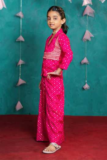 JILMIL DREAMWEAR Pink Silk Zari Blazer And Palazzo Set Online at Aza Fashions JILMIL DREAMWEAR_Pink Silk Zari Blazer And Palazzo Set _Online_at_Aza_Fashions