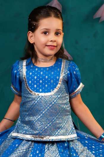 JILMIL DREAMWEAR_Blue Silk Zari Work Lehenga Set _Online_at_Aza_Fashions