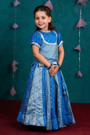 Buy_JILMIL DREAMWEAR_Blue Silk Zari Work Lehenga Set _Online_at_Aza_Fashions