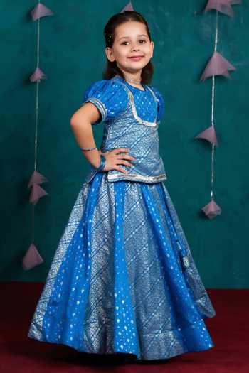 Shop_JILMIL DREAMWEAR_Blue Silk Zari Work Lehenga Set _Online_at_Aza_Fashions