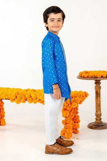 Buy JILMIL DREAMWEAR Blue Silk Kurta Pant Set Online at Aza Fashions Buy_JILMIL DREAMWEAR_Blue Silk Kurta Pant Set _Online_at_Aza_Fashions