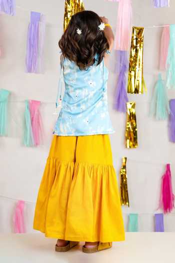 JILMIL DREAMWEAR Blue Satin Kurta & Sharara Set 