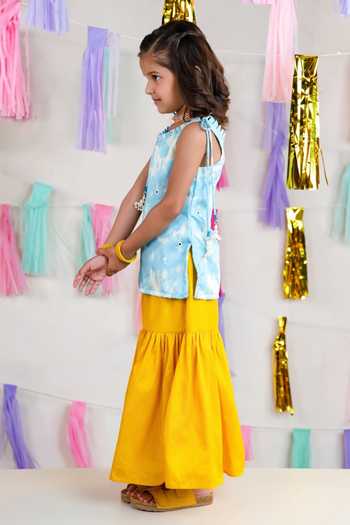 JILMIL DREAMWEAR Blue Satin Kurta And Sharara Set Online at Aza Fashions JILMIL DREAMWEAR_Blue Satin Kurta And Sharara Set _Online_at_Aza_Fashions