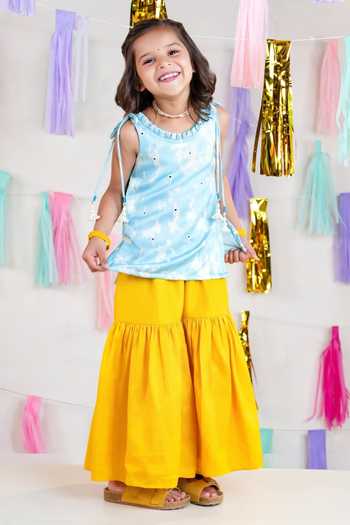 JILMIL DREAMWEAR Blue Satin Kurta & Sharara Set 