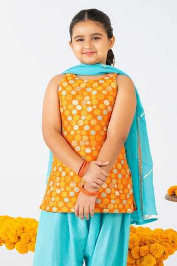 Buy JILMIL DREAMWEAR Orange Silk Floral Pattern Kurta Salwar Set Online at Aza Fashions Buy_JILMIL DREAMWEAR_Orange Silk Floral Pattern Kurta Salwar Set _Online_at_Aza_Fashions