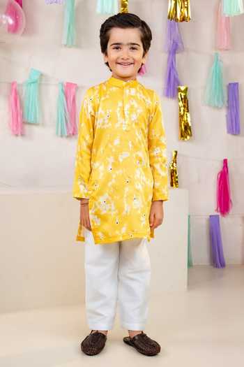 JILMIL DREAMWEAR Yellow Linen Satin Kurta Pant Set 