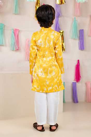 JILMIL DREAMWEAR Yellow Linen Satin Kurta Pant Set 
