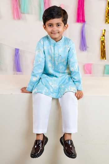 JILMIL DREAMWEAR Sky Blue Satin Linen Kurta Pant Set Online at Aza Fashions JILMIL DREAMWEAR_Sky Blue Satin Linen Kurta Pant Set _Online_at_Aza_Fashions