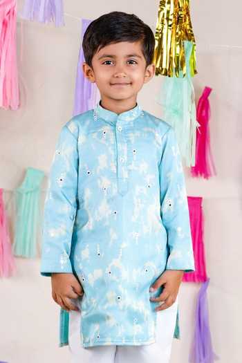 Buy JILMIL DREAMWEAR Sky Blue Satin Linen Kurta Pant Set Online at Aza Fashions Buy_JILMIL DREAMWEAR_Sky Blue Satin Linen Kurta Pant Set _Online_at_Aza_Fashions