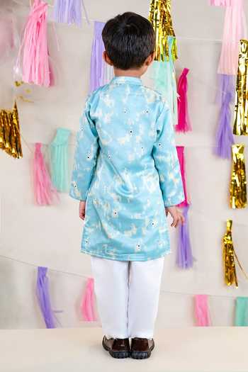 JILMIL DREAMWEAR Sky Blue Linen Satin Kurta Pant Set 