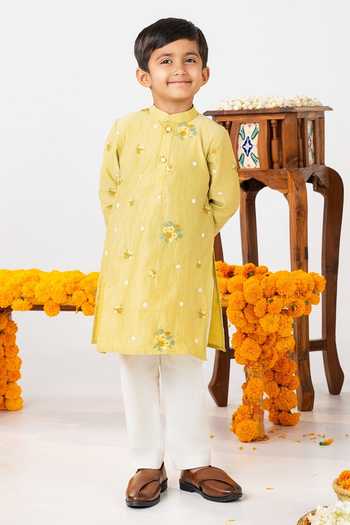 JILMIL DREAMWEAR Light Mustard Embroidered Kurta Pant Set 