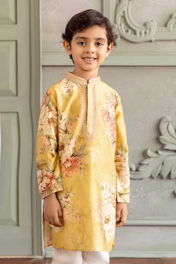 Shop Kalista Yellow Chanderi Silk Rian Printed Kurta Set Online at Aza Fashions Shop_Kalista_Yellow Chanderi Silk Rian Printed Kurta Set _Online_at_Aza_Fashions