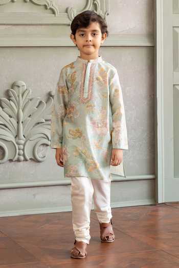 Buy Kalista Green Chanderi Silk Parth Floral Print Kurta Set Buy_Kalista_Green Chanderi Silk Parth Floral Print Kurta Set
