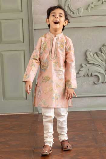 Buy_Kalista_Pink Chanderi Silk Parth Printed Kurta Set 