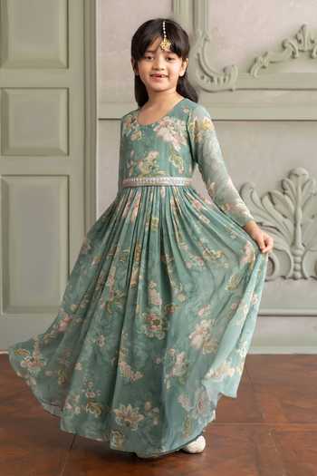 Kalista Green Viscose Georgette, Net Sanya Printed Anarkali With Dupatta Online at Aza Fashions Kalista_Green Viscose Georgette, Net Sanya Printed Anarkali With Dupatta _Online_at_Aza_Fashions