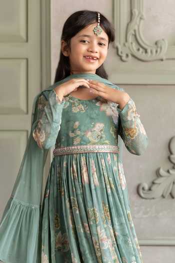 Buy Kalista Green Viscose Georgette, Net Sanya Printed Anarkali With Dupatta Online at Aza Fashions Buy_Kalista_Green Viscose Georgette, Net Sanya Printed Anarkali With Dupatta _Online_at_Aza_Fashions