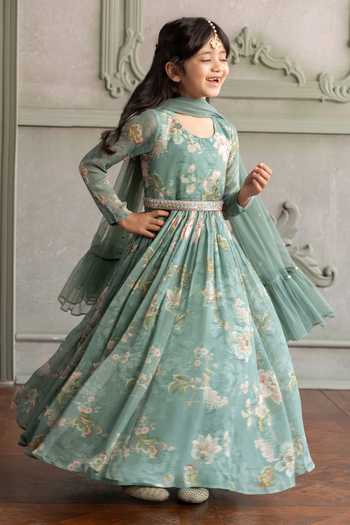 Kalista Green Viscose Georgette, Net Sanya Printed Anarkali With Dupatta at Aza Fashions Kalista_Green Viscose Georgette, Net Sanya Printed Anarkali With Dupatta _at_Aza_Fashions