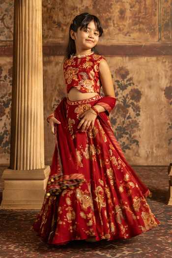 Buy Kalista Red Silk, Organza, Net Adwika Printed Lehenga Set Online at Aza Fashions Buy_Kalista_Red Silk, Organza, Net Adwika Printed Lehenga Set _Online_at_Aza_Fashions