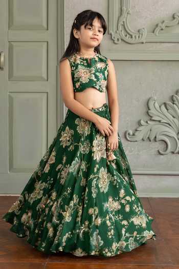 Buy Kalista Emerald Green Silk, Organza, Net Adwika Printed Lehenga Set Online at Aza Fashions Buy_Kalista_Emerald Green Silk, Organza, Net Adwika Printed Lehenga Set _Online_at_Aza_Fashions