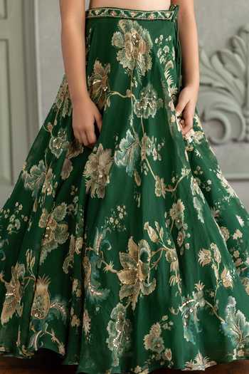 Buy Kalista Emerald Green Silk, Organza, Net Adwika Printed Lehenga Set Buy_Kalista_Emerald Green Silk, Organza, Net Adwika Printed Lehenga Set