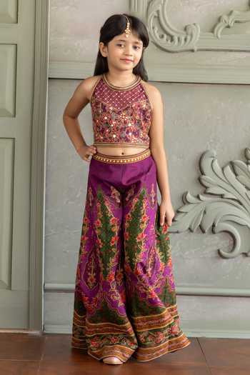 Kalista Multi Color Viscose, Silk, Net Arika Embroidered Blouse Sharara Set at Aza Fashions Kalista_Multi Color Viscose, Silk, Net Arika Embroidered Blouse Sharara Set _at_Aza_Fashions