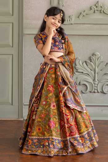 Buy_Kalista_Multi Color Silk, Viscose Prisha Floral Print Lehenga Set _Online_at_Aza_Fashions